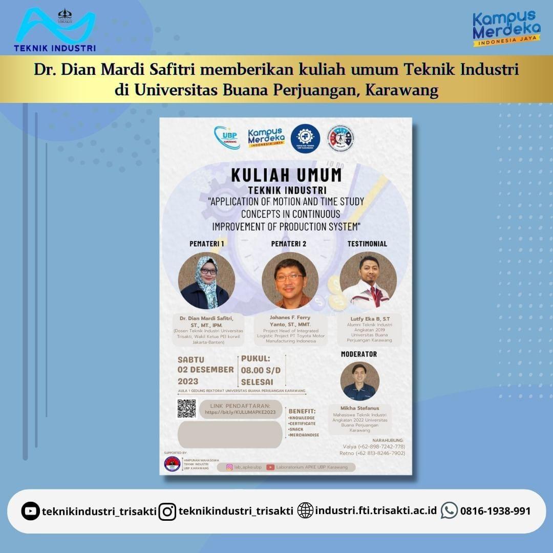 Dr Dian Mardi Safitri Memberikan Kuliah Umum Teknik Industri Di