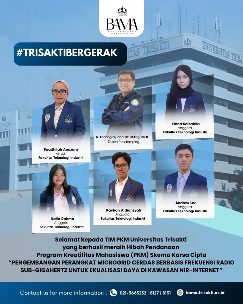 Selamat kepada Tim Universitas Trisakti sebagai Penerima Hibah Program Kreatifitas Mahasiswa (PKM) Skema Karsa Cipta.